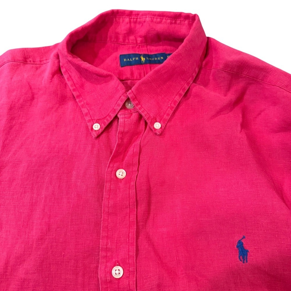 Ralph Lauren Mens XXL Pink 100% Linen Long Sleeve Button Down Shirt Pony Logo